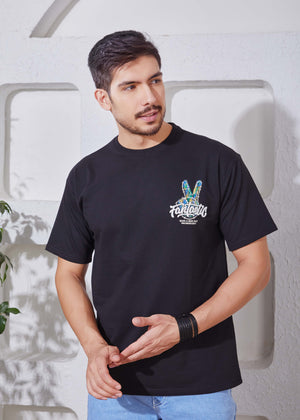 Men's Printed Oversized T-Shirt-Black