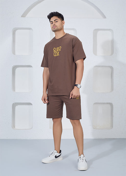 Men’s Oversized T-Shirt & Shorts Co-ord Set - Brown