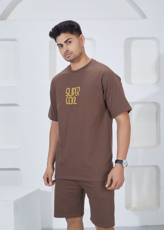 Men’s Oversized T-Shirt & Shorts Co-ord Set - Brown