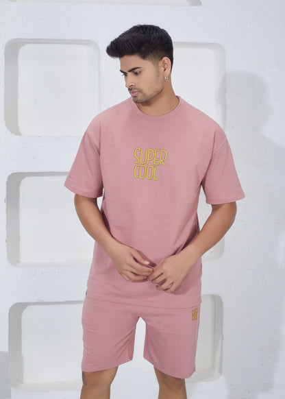 Men’s Oversized T-Shirt & Shorts Co-ord Set - Pink