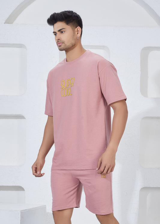 Men’s Oversized T-Shirt & Shorts Co-ord Set - Pink