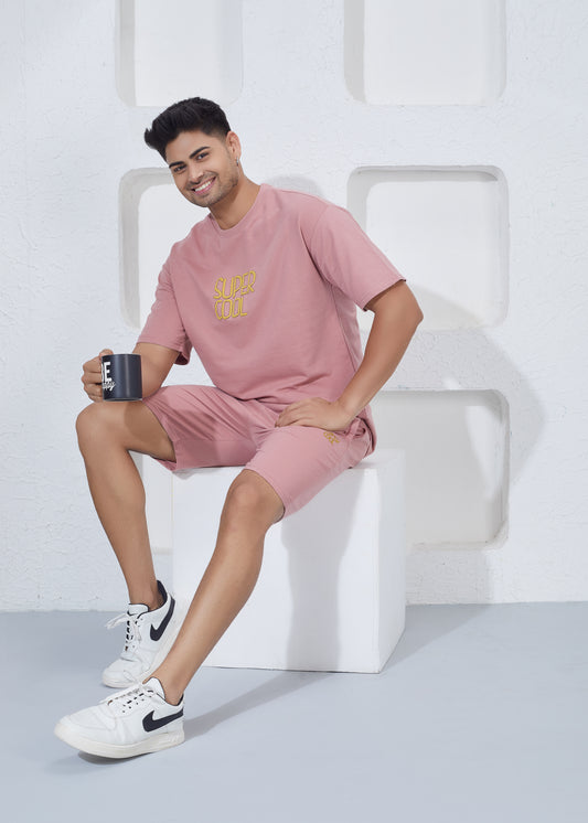 Men’s Oversized T-Shirt & Shorts Co-ord Set - Pink