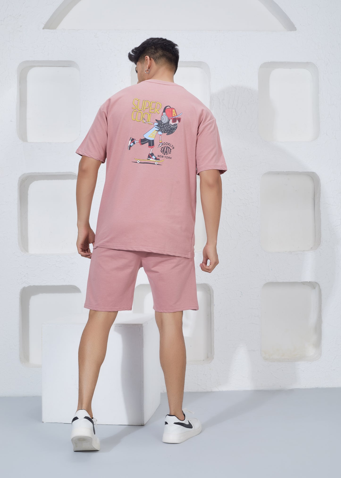 Men’s Oversized T-Shirt & Shorts Co-ord Set - Pink