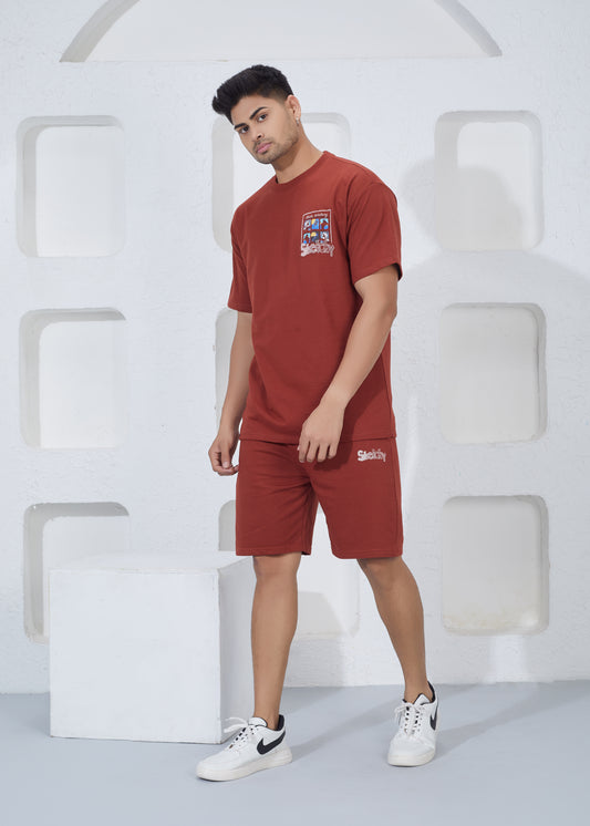 Men’s Oversized T-Shirt & Shorts Co-ord Set - Rust