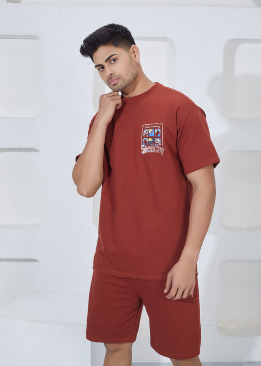 Men’s Oversized T-Shirt & Shorts Co-ord Set - Rust