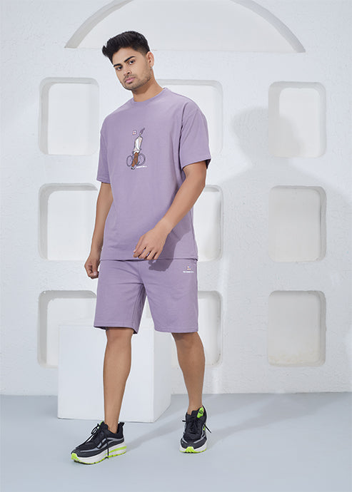 Oversize T-Shirt & Shorts Co-Ord Set - Purple