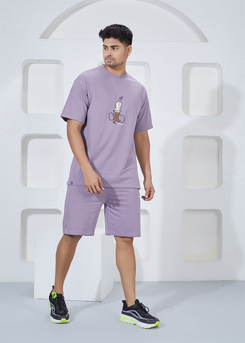 Oversize T-Shirt & Shorts Co-Ord Set - Purple