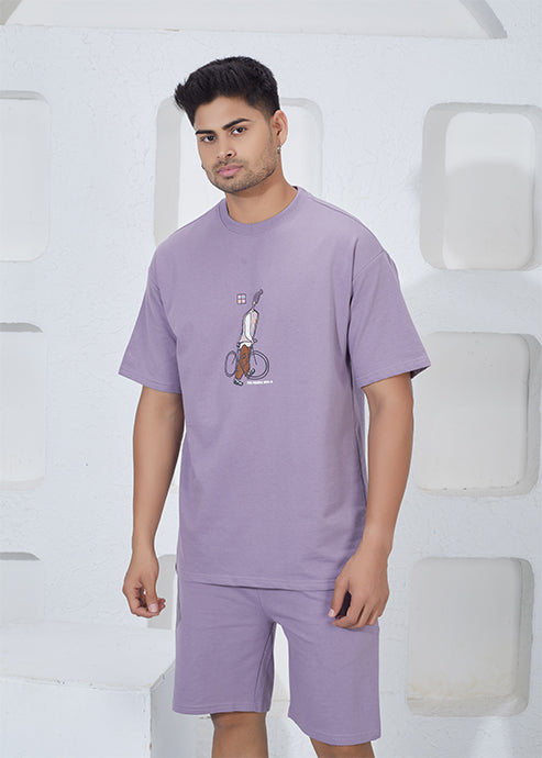 Men’s Oversized T-Shirt & Shorts Co-ord Set - Purple