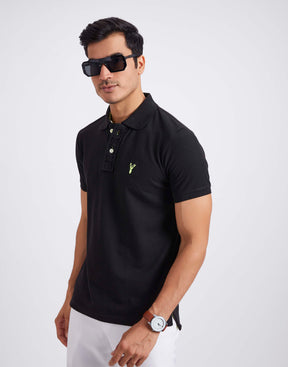 Slim Fit Pique Polo T-shirt - Black