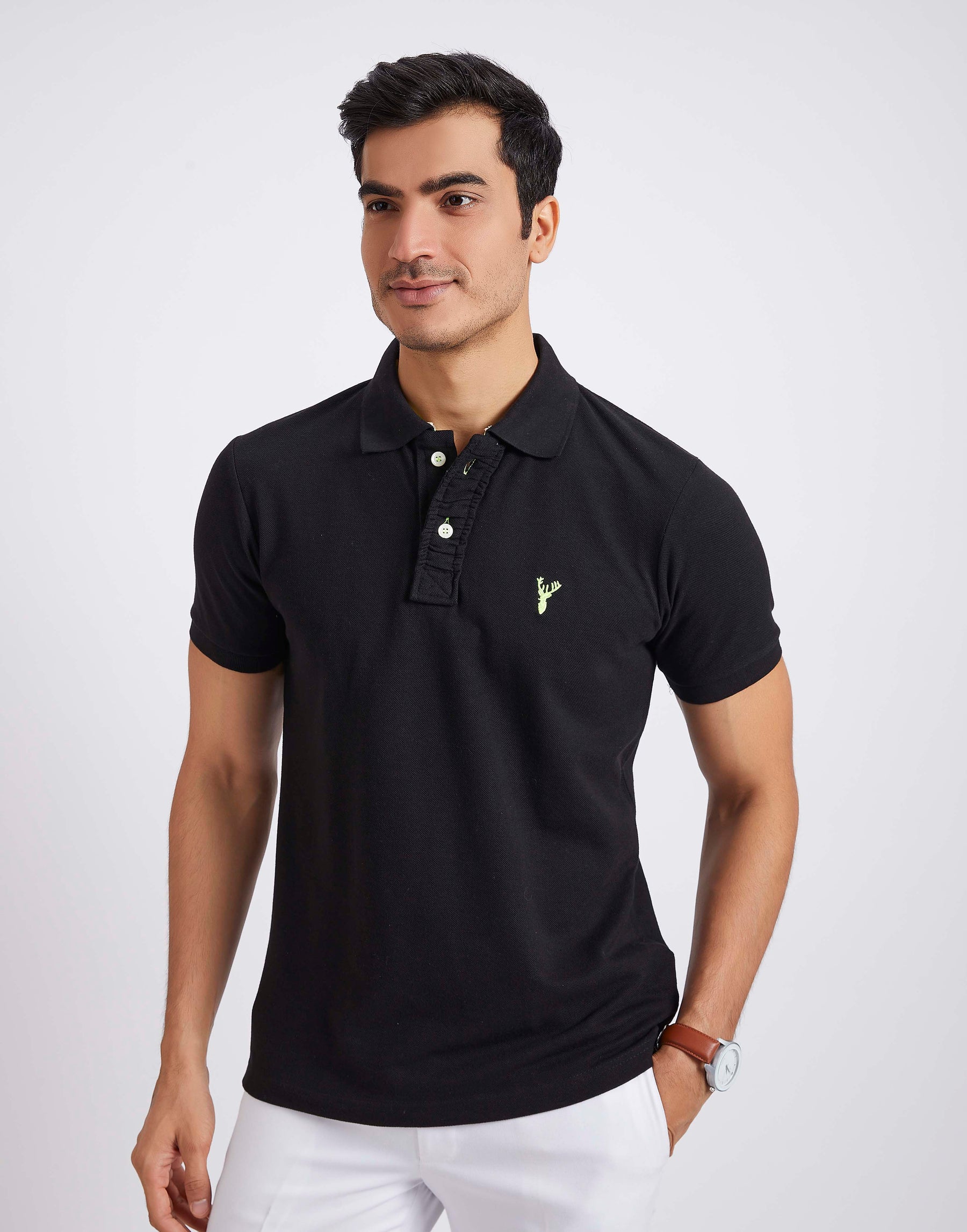 Slim Fit Pique Polo T-shirt - Black