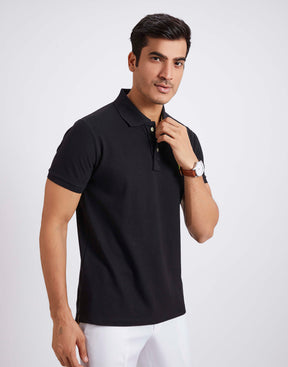 Slim Fit Pique Polo T-shirt - Black