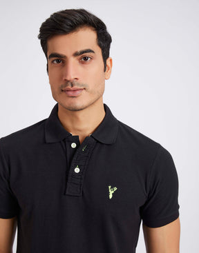 Slim Fit Pique Polo T-shirt - Black