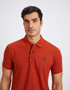 Slim Fit Pique Polo T-shirt - Rust