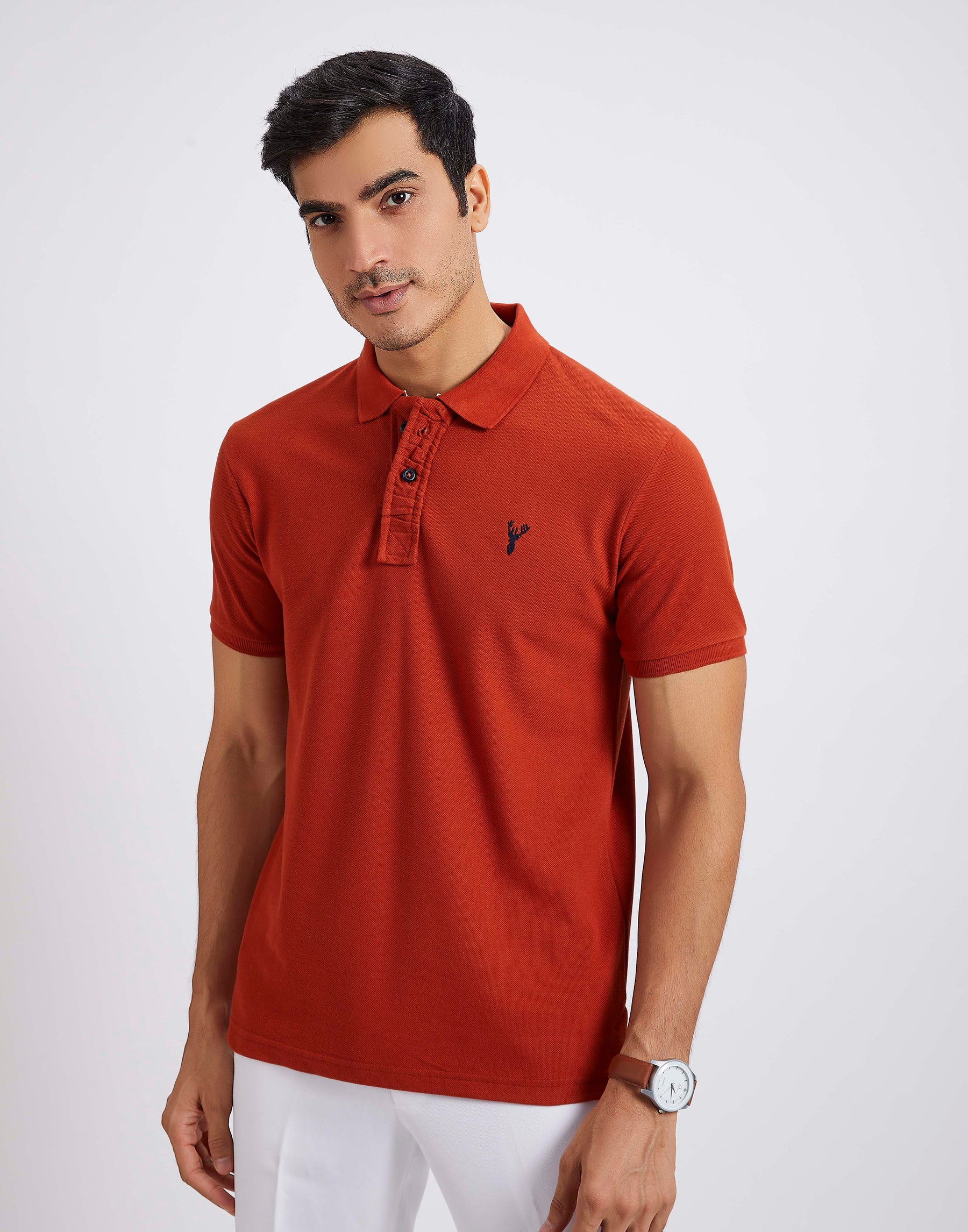 Slim Fit Pique Polo T-shirt - Rust