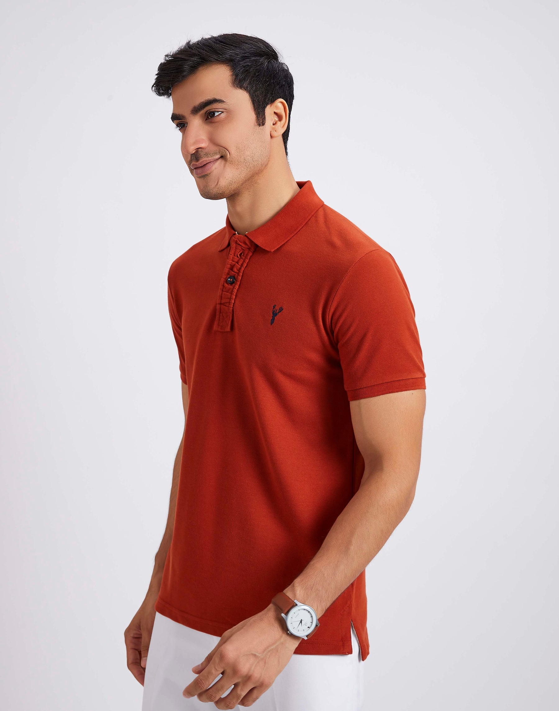 Slim Fit Pique Polo T-shirt - Rust