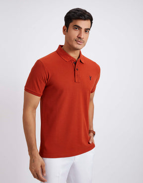 Slim Fit Pique Polo T-shirt - Rust