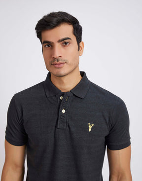 Slim Fit Pique Polo T-shirt - Charcoal