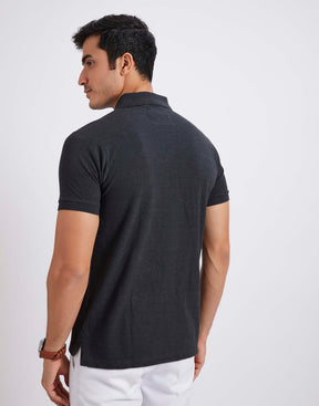 Slim Fit Pique Polo T-shirt - Charcoal