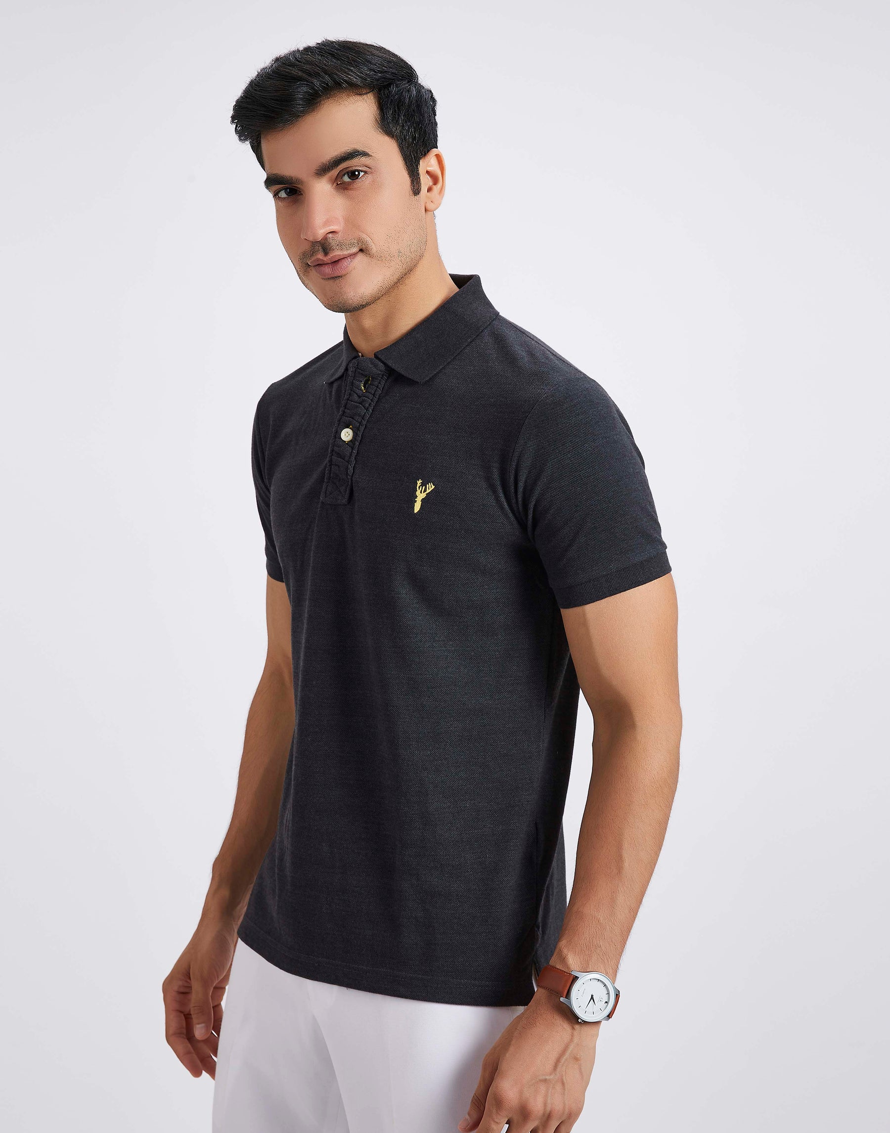 Slim Fit Pique Polo T-shirt - Charcoal