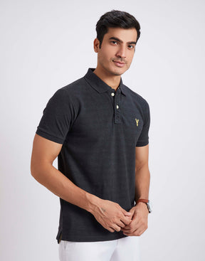 Slim Fit Pique Polo T-shirt - Charcoal