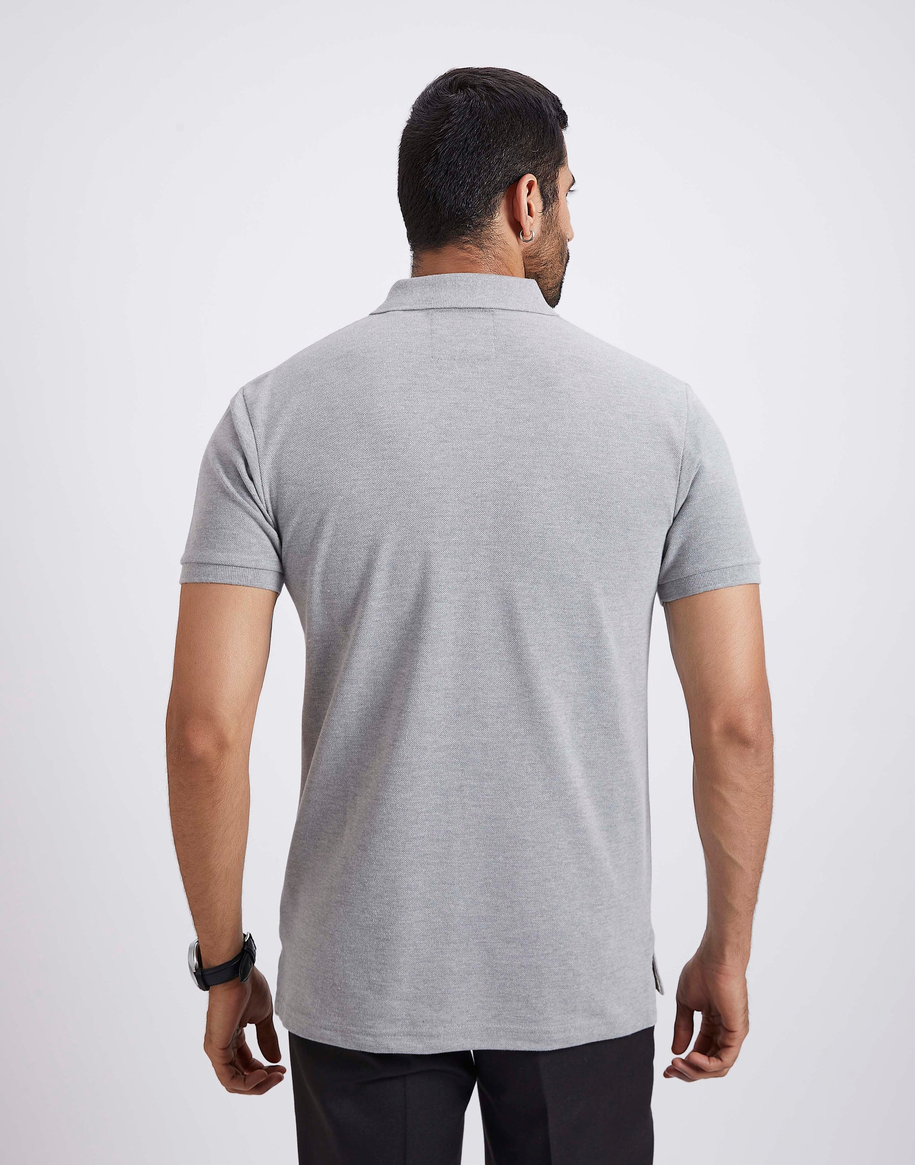 Slim Fit Pique Polo T-shirt - Gray