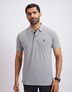 Slim Fit Pique Polo T-shirt - Gray