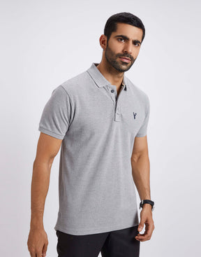 Slim Fit Pique Polo T-shirt - Gray