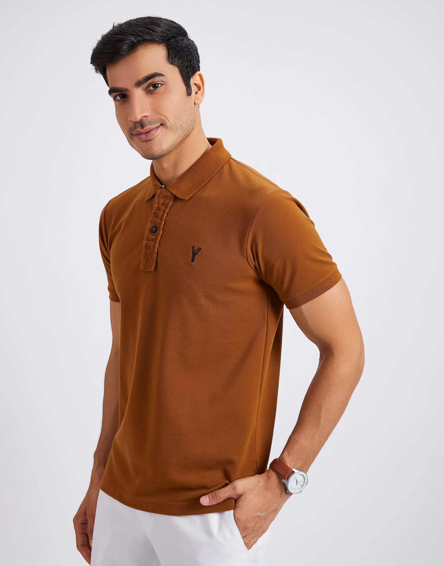 Slim Fit Pique Polo T-shirt - Coffee