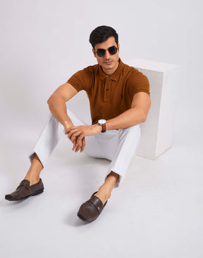 Slim Fit Pique Polo T-shirt - Coffee