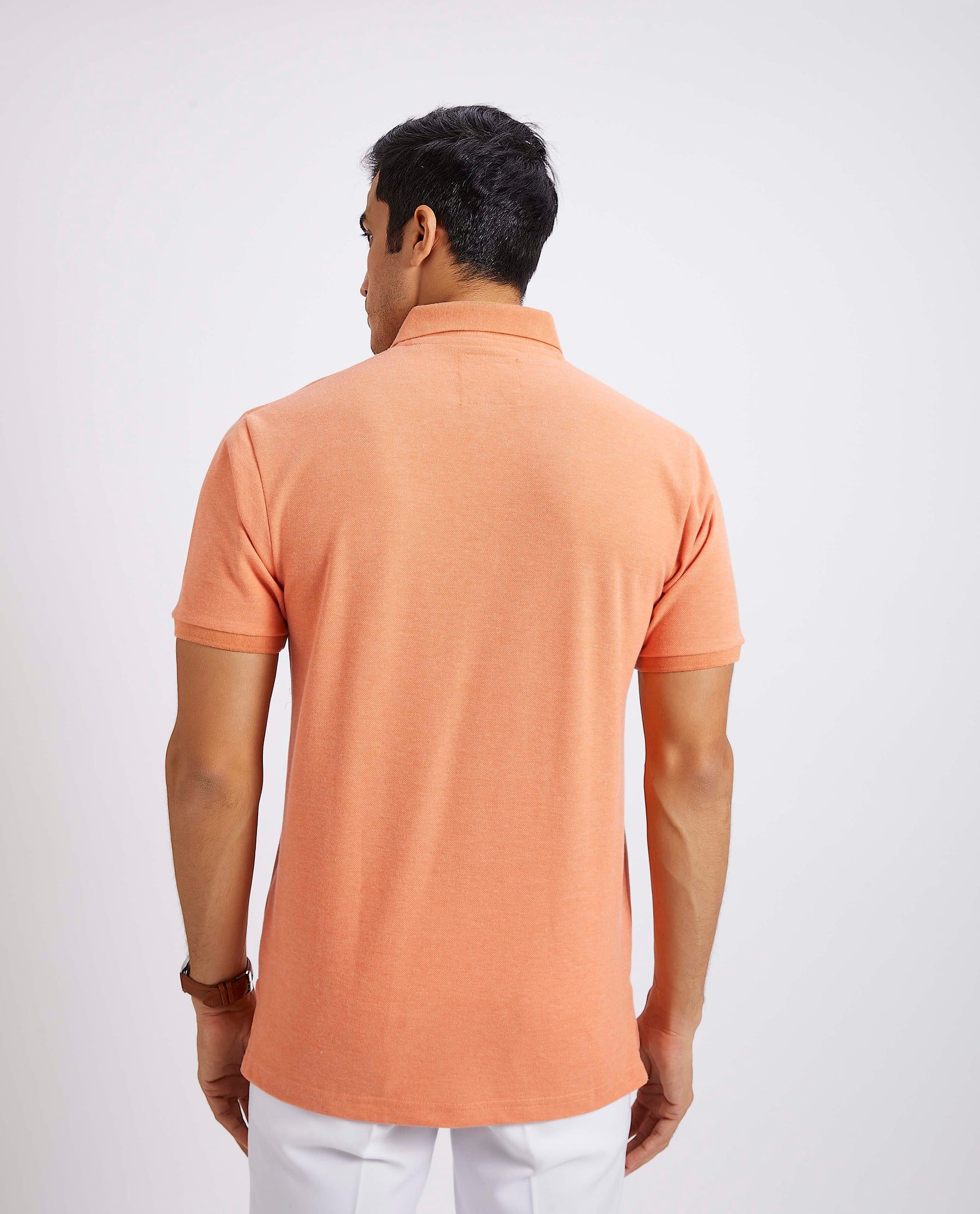 Slim Fit Pique Polo T-shirt - Orange Melange