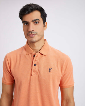 Slim Fit Pique Polo T-shirt - Orange Melange