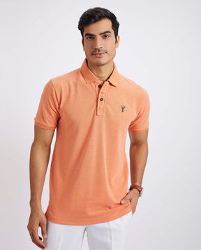 Slim Fit Pique Polo T-shirt - Orange Melange