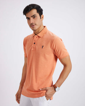 Slim Fit Pique Polo T-shirt - Orange Melange