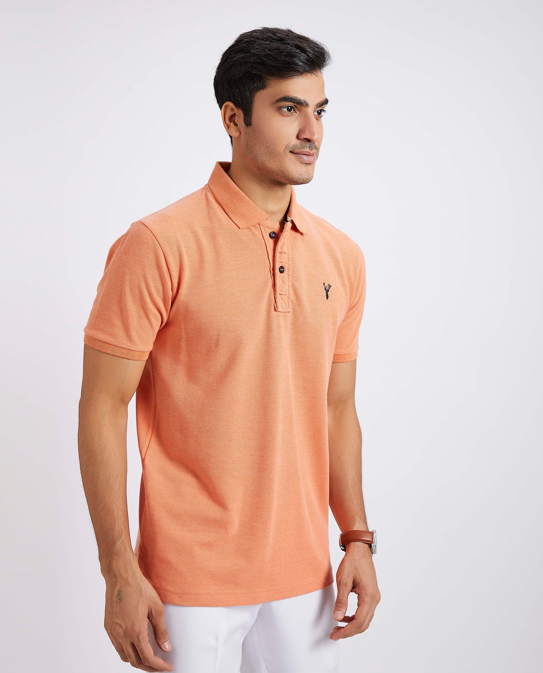 Slim Fit Pique Polo T-shirt - Orange Melange