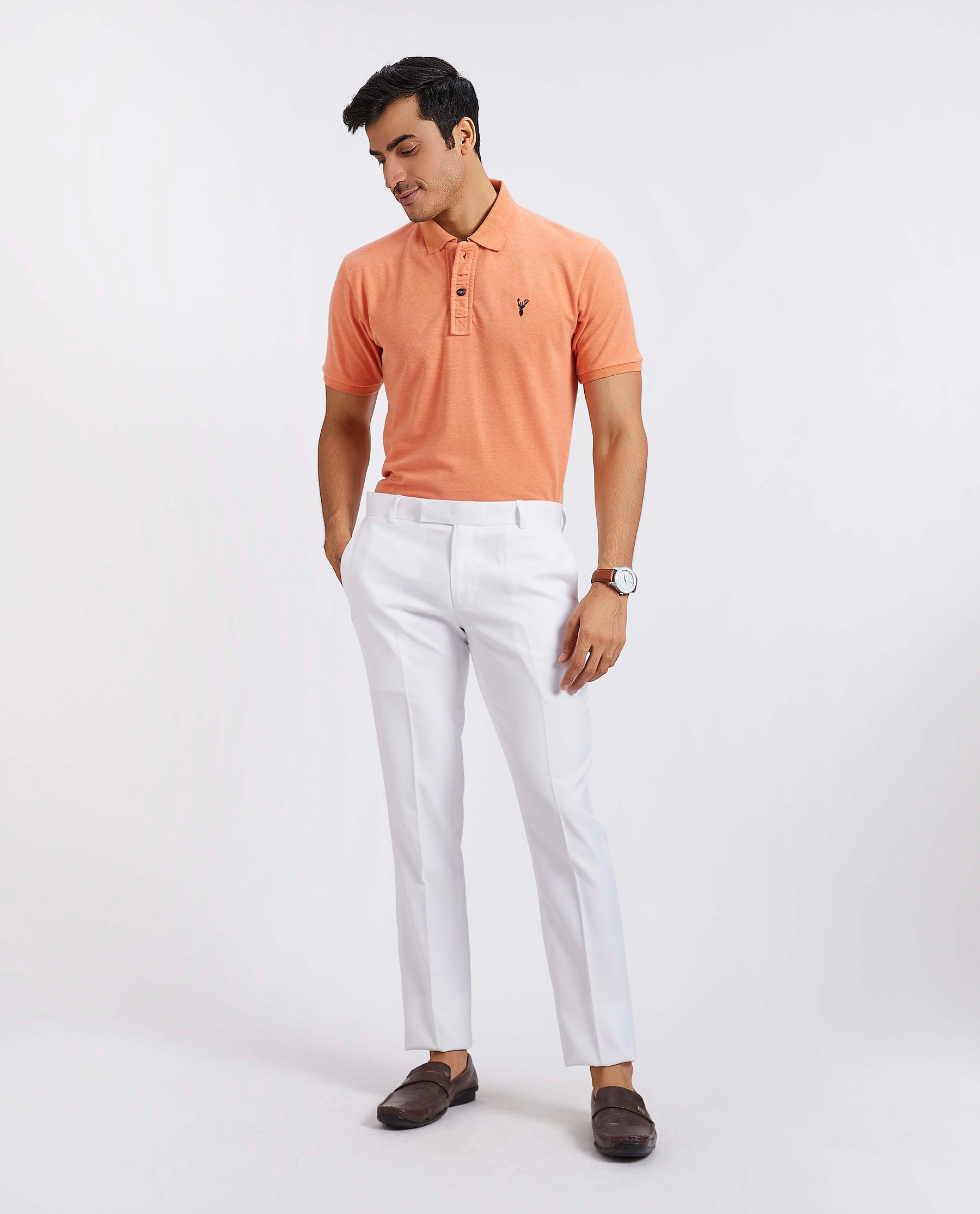 Slim Fit Pique Polo T-shirt - Orange Melange