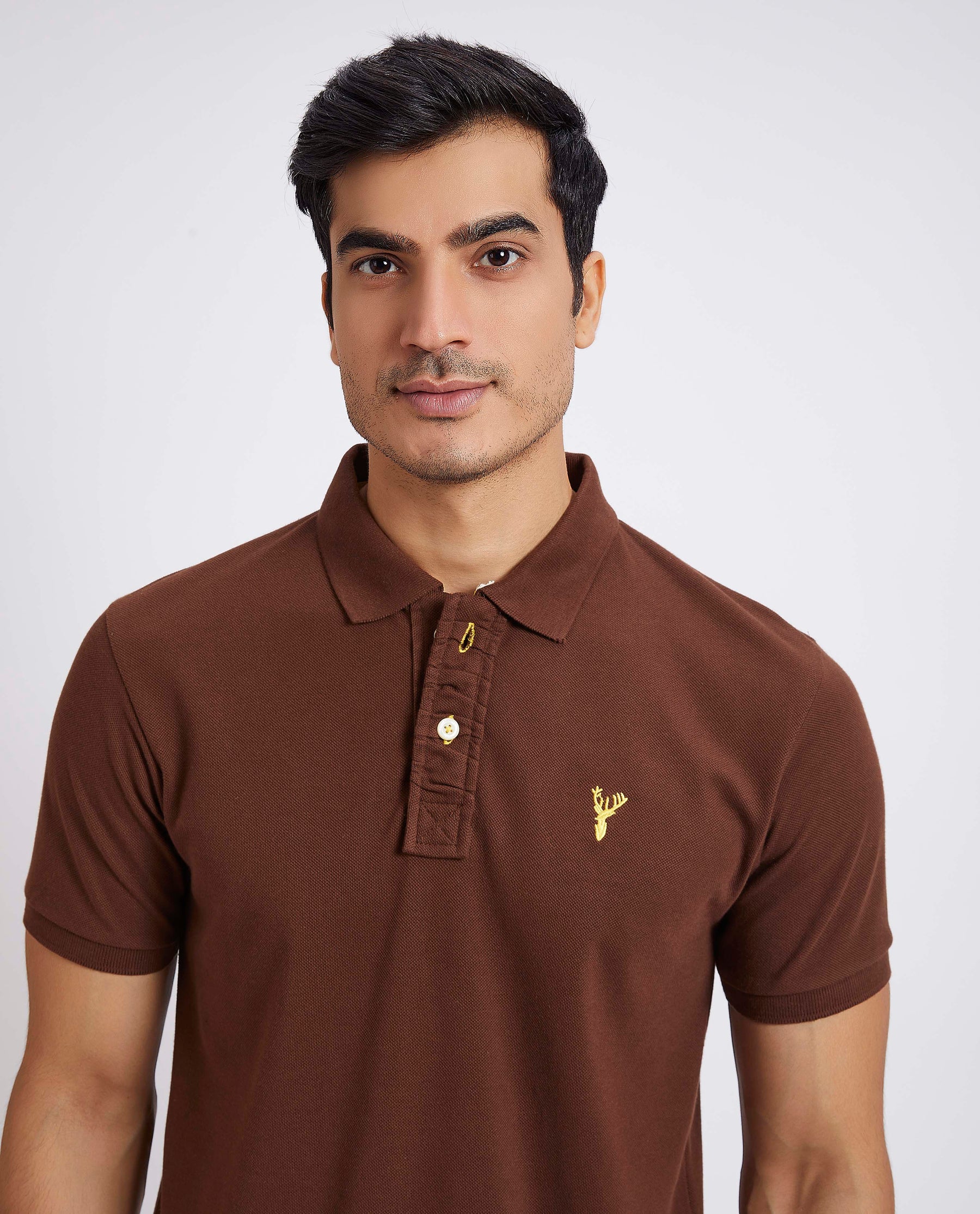 Slim Fit Pique Polo T-shirt - Brown