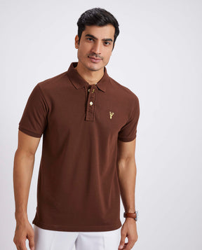 Slim Fit Pique Polo T-shirt - Brown