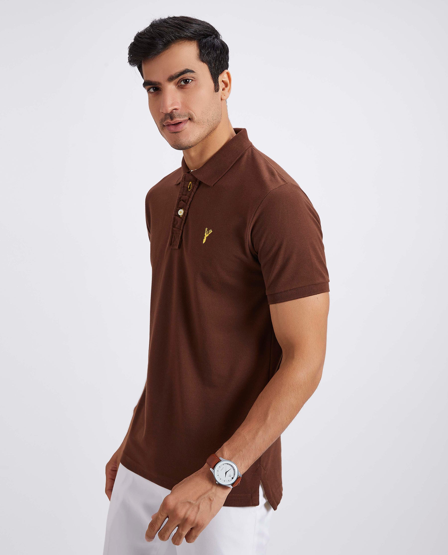 Slim Fit Pique Polo T-shirt - Brown