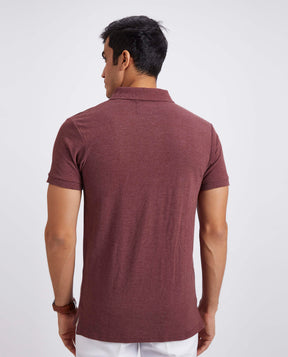 Slim Fit Pique Polo T-shirt - Burgundy Melange