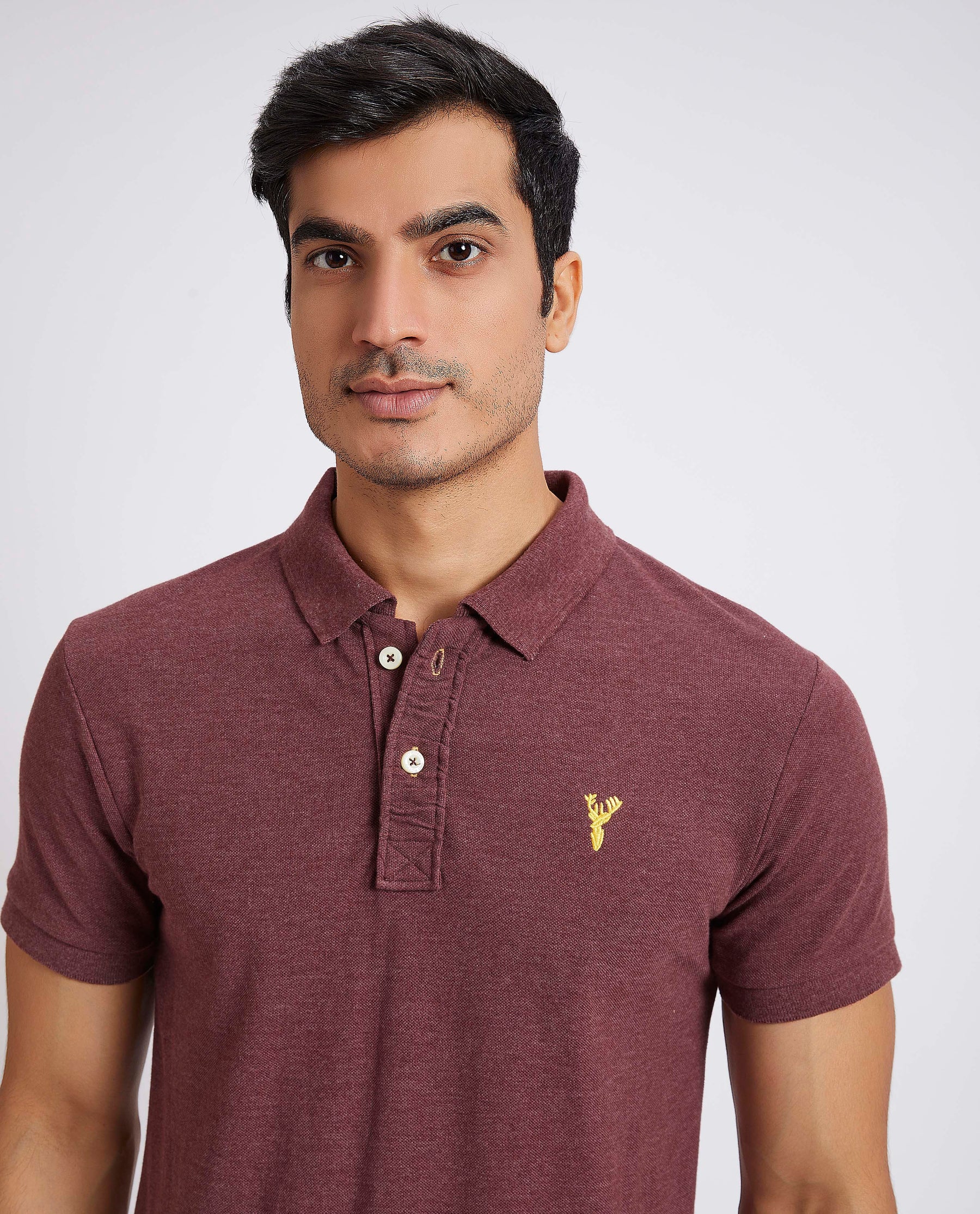 Slim Fit Pique Polo T-shirt - Burgundy Melange