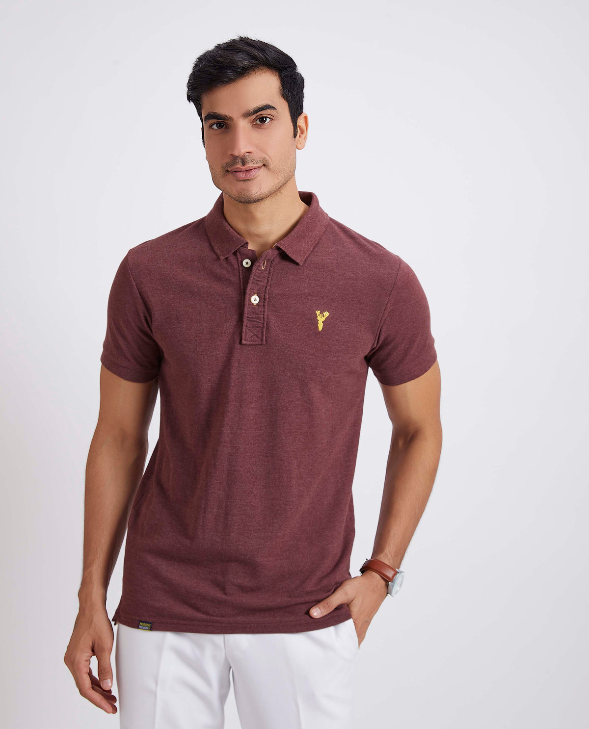 Slim Fit Pique Polo T-shirt - Burgundy Melange