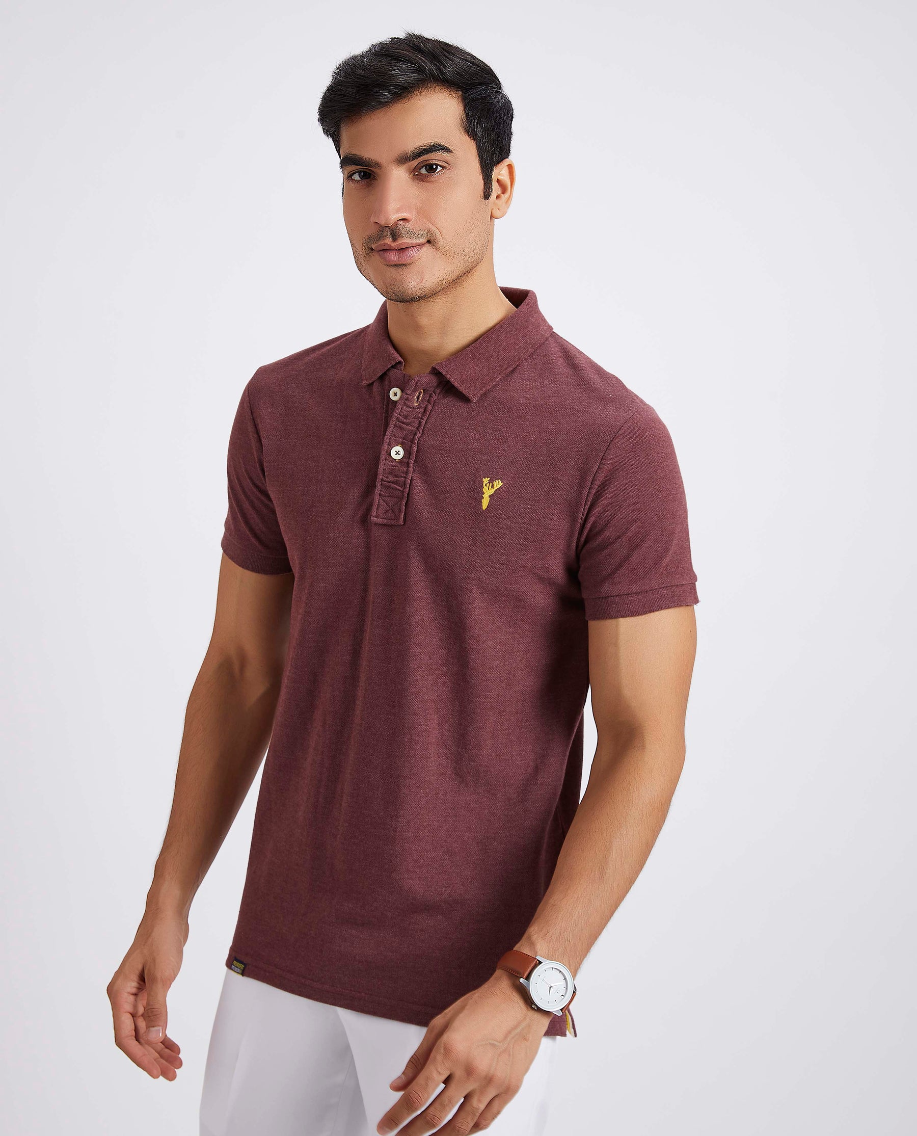 Slim Fit Pique Polo T-shirt - Burgundy Melange