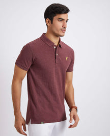 Slim Fit Pique Polo T-shirt - Burgundy Melange