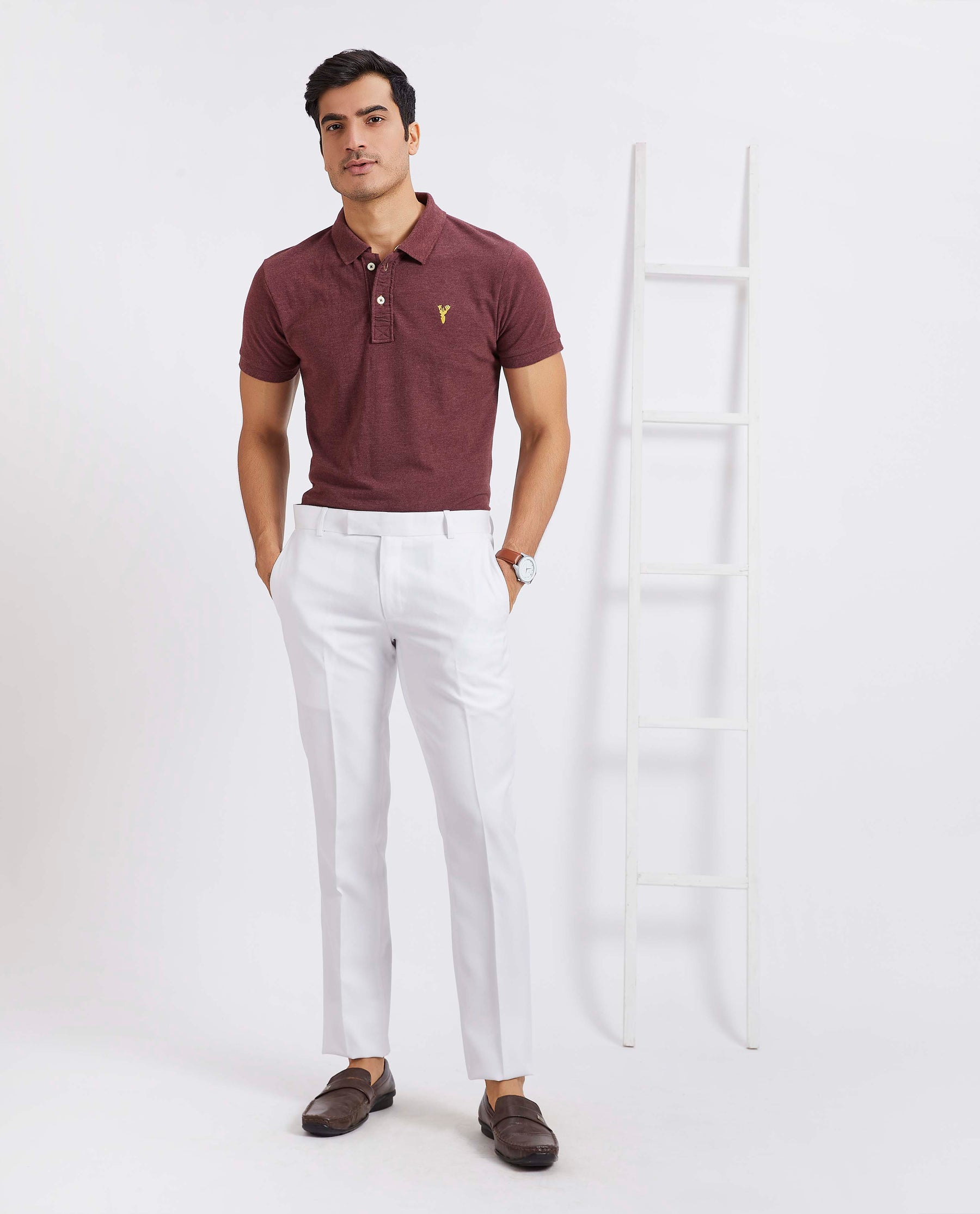 Slim Fit Pique Polo T-shirt - Burgundy Melange