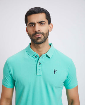 Slim Fit Pique Polo T-shirt - Aqua