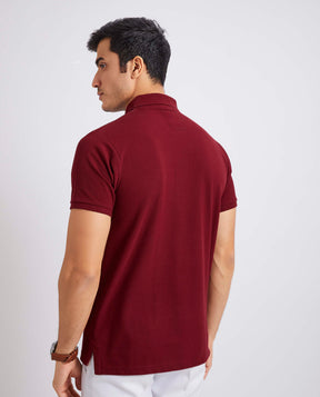 Slim Fit Pique Polo T-shirt - Wine