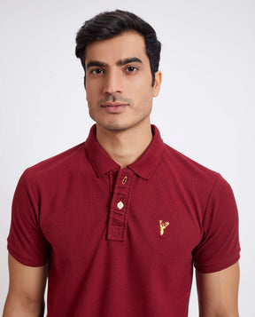 Slim Fit Pique Polo T-shirt - Wine