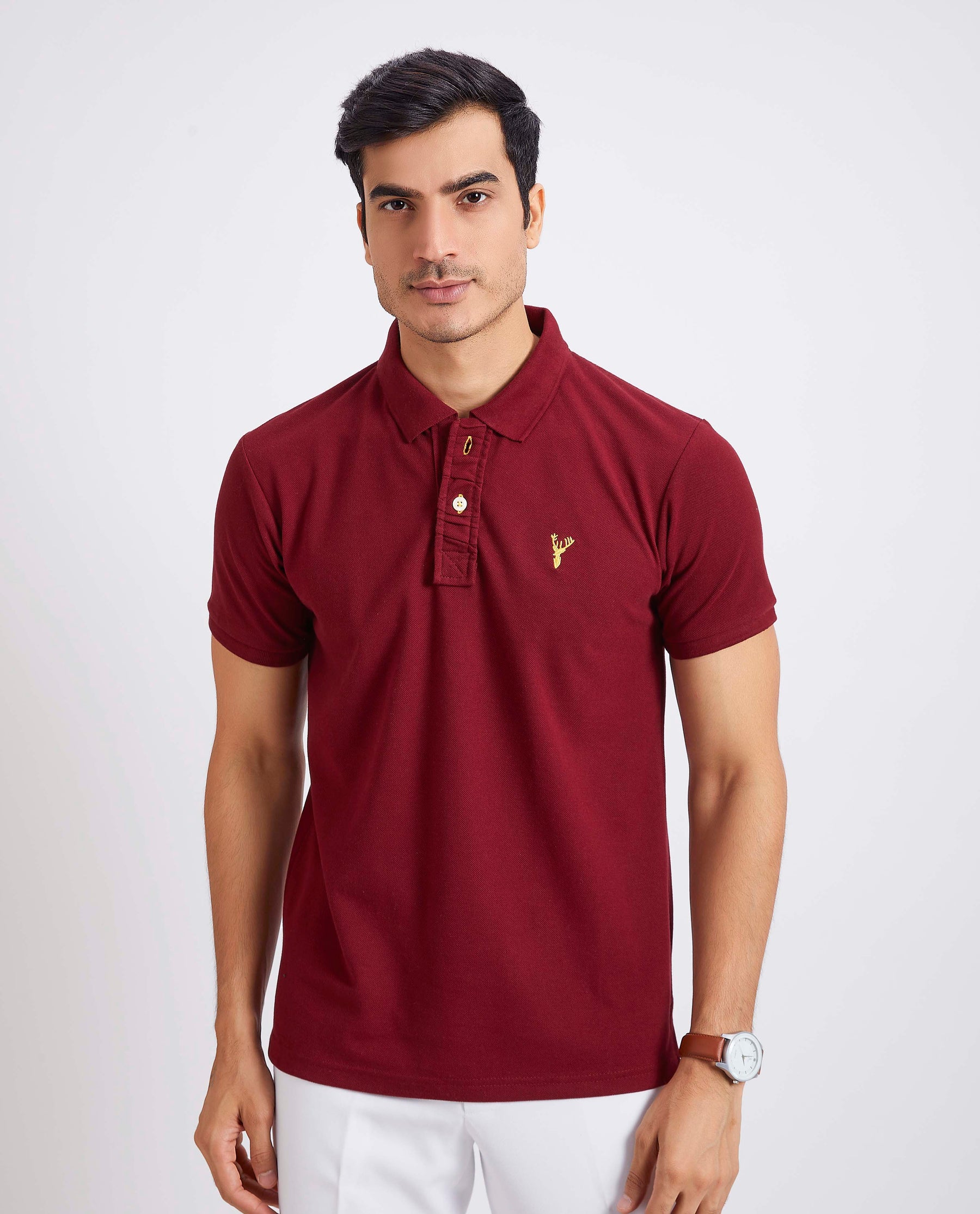 Slim Fit Pique Polo T-shirt - Wine