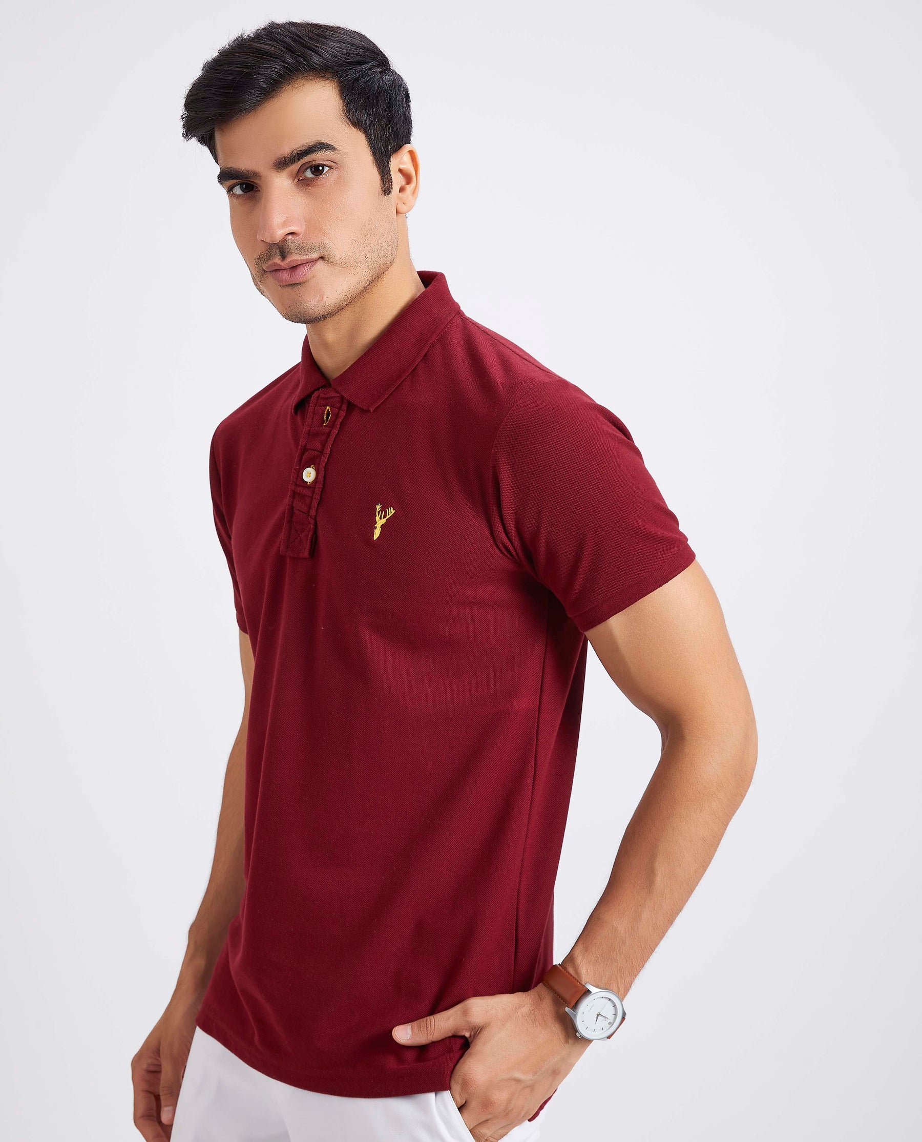 Slim Fit Pique Polo T-shirt - Wine