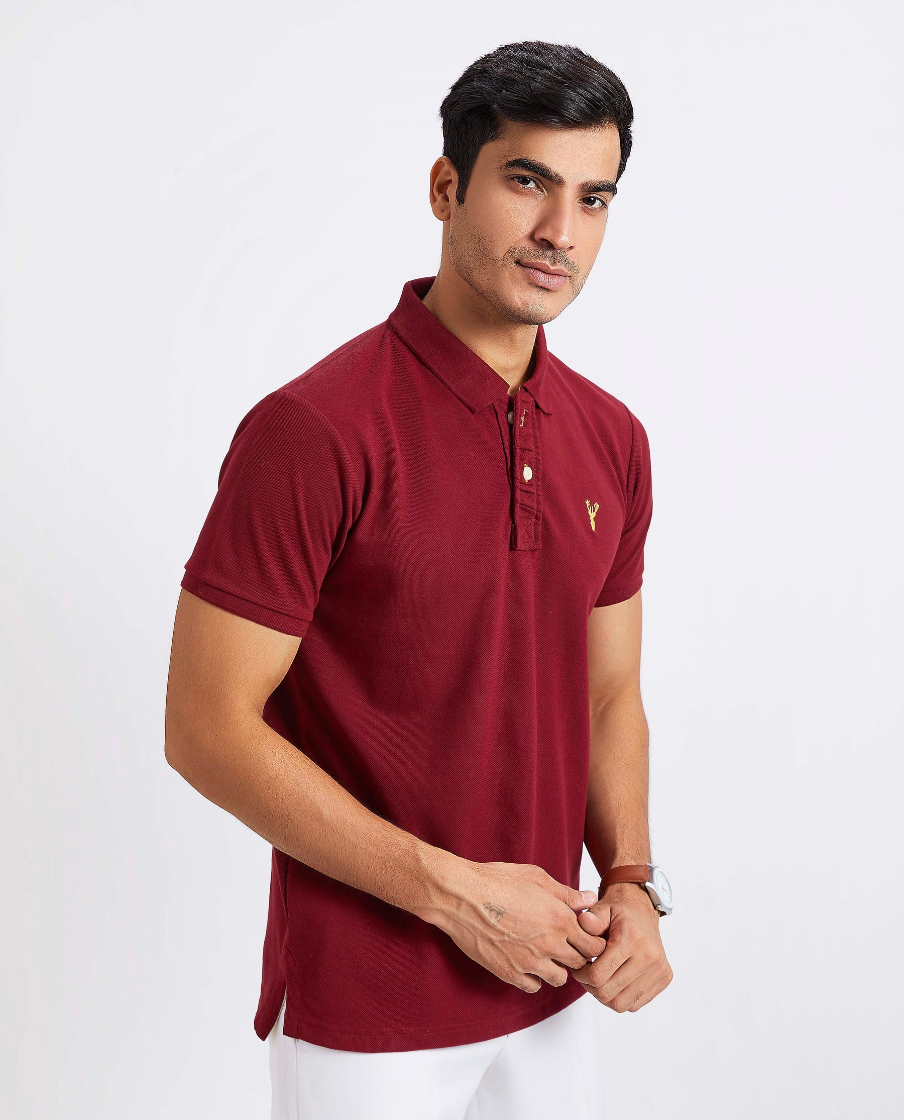 Slim Fit Pique Polo T-shirt - Wine